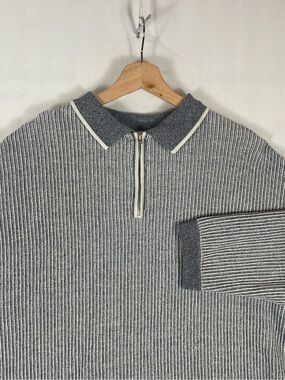 VTG Y2K B.C. Clothing Gray Ribbed Cotton Quarter 1/4 Zip Longsleeve Shirt Sz M